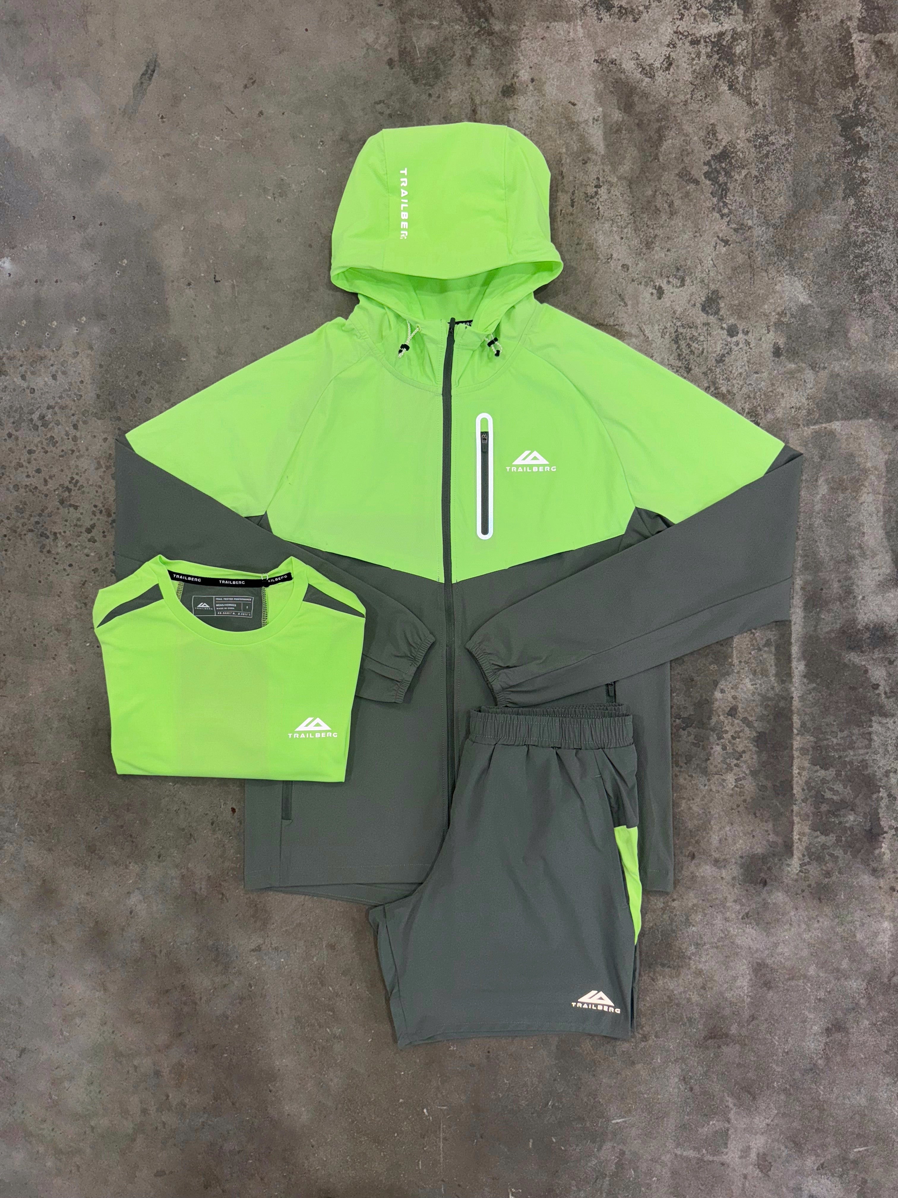 Trailberg Cloud SS25 Neon Lime 3 Piece Set - Jacket / T Shirt / Short
