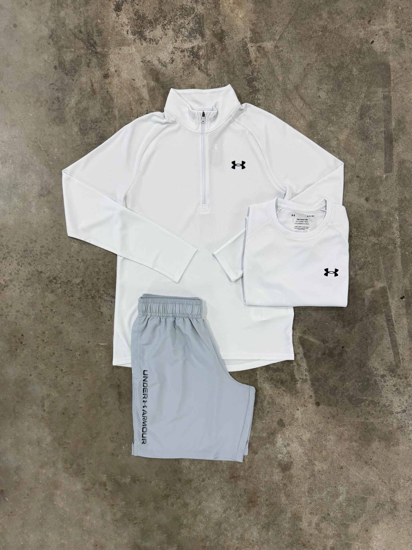 Under Armour Textured Grey 3 Piece Set - Quarter Zip / T Shirt / Short