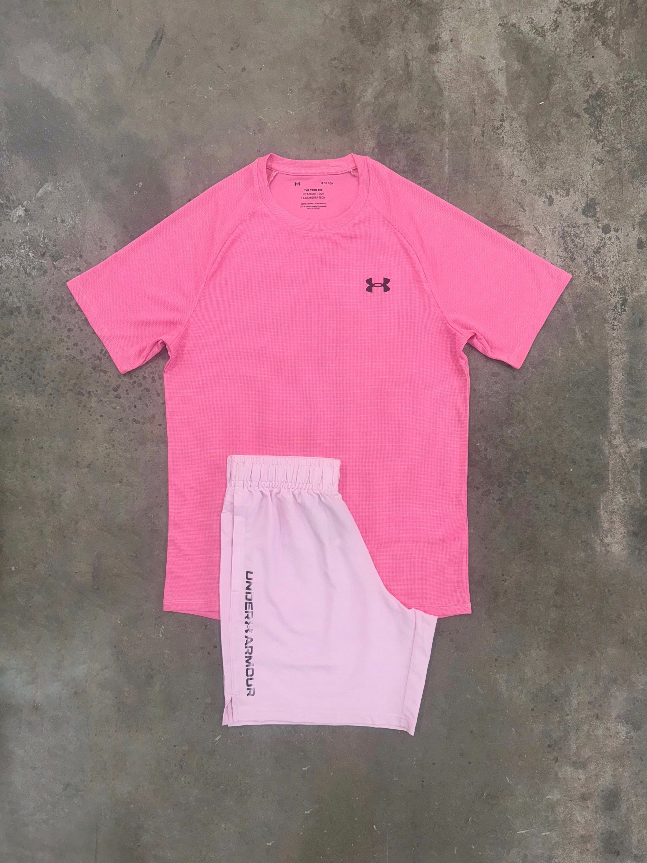 Under Armour Textured Woven Pink Set - T Shirt / Short