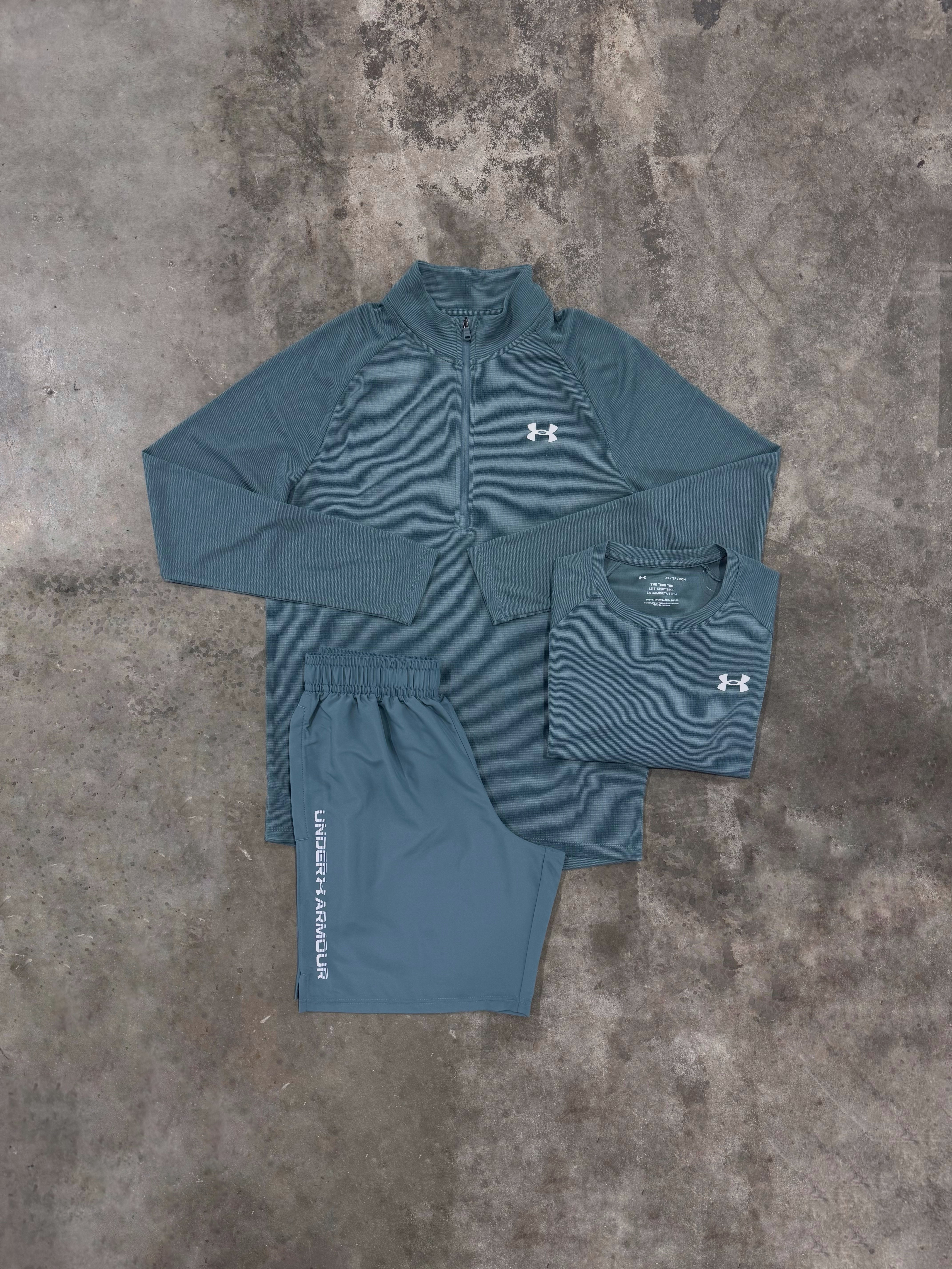 Under Armour Textured Jasper 3 Piece Set - Quarter Zip / T Shirt / Short
