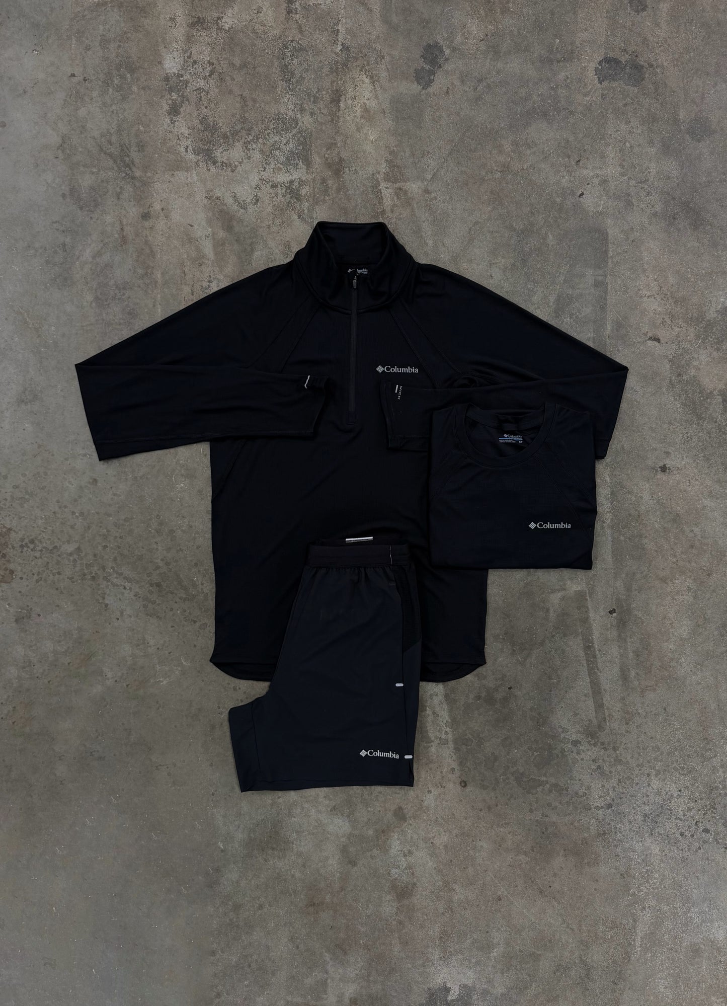 Columbia Stealth Spring Black 3 Piece Set - Quarter Zip / T Shirt / Short