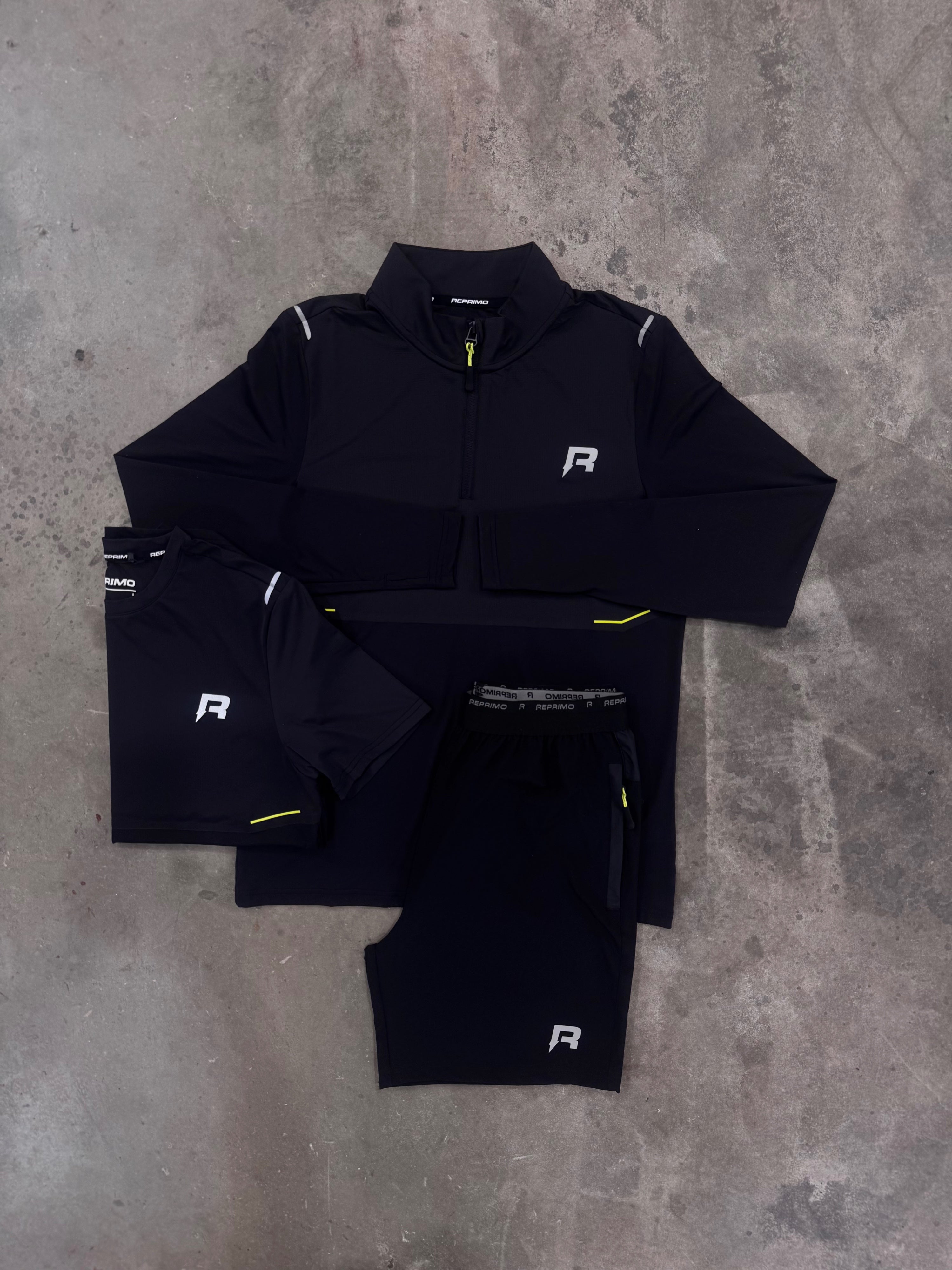 Reprimo Summit Black Volt 3 Piece Set - Quarter Zip / T Shirt / Short