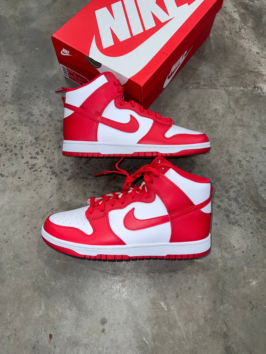 Red nike dunk high clearance