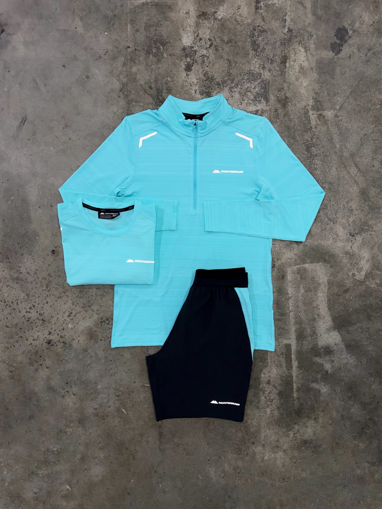 Monterrain Lyder Gleaming Blue 3 Piece Set - Quarter Zip / T Shirt / Short