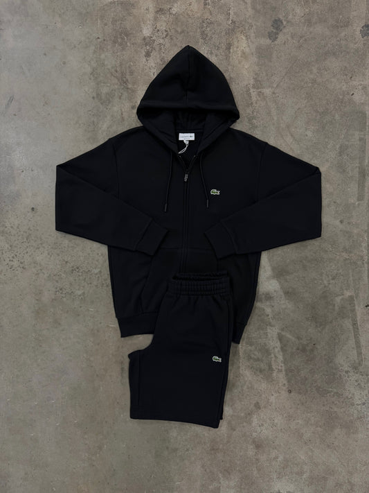 Lacoste Fleece Black Set - Zip Hoodie / Short