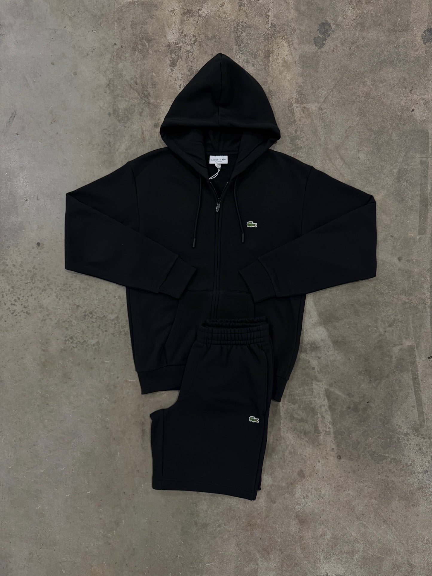 Lacoste Fleece Black Set - Zip Hoodie / Short