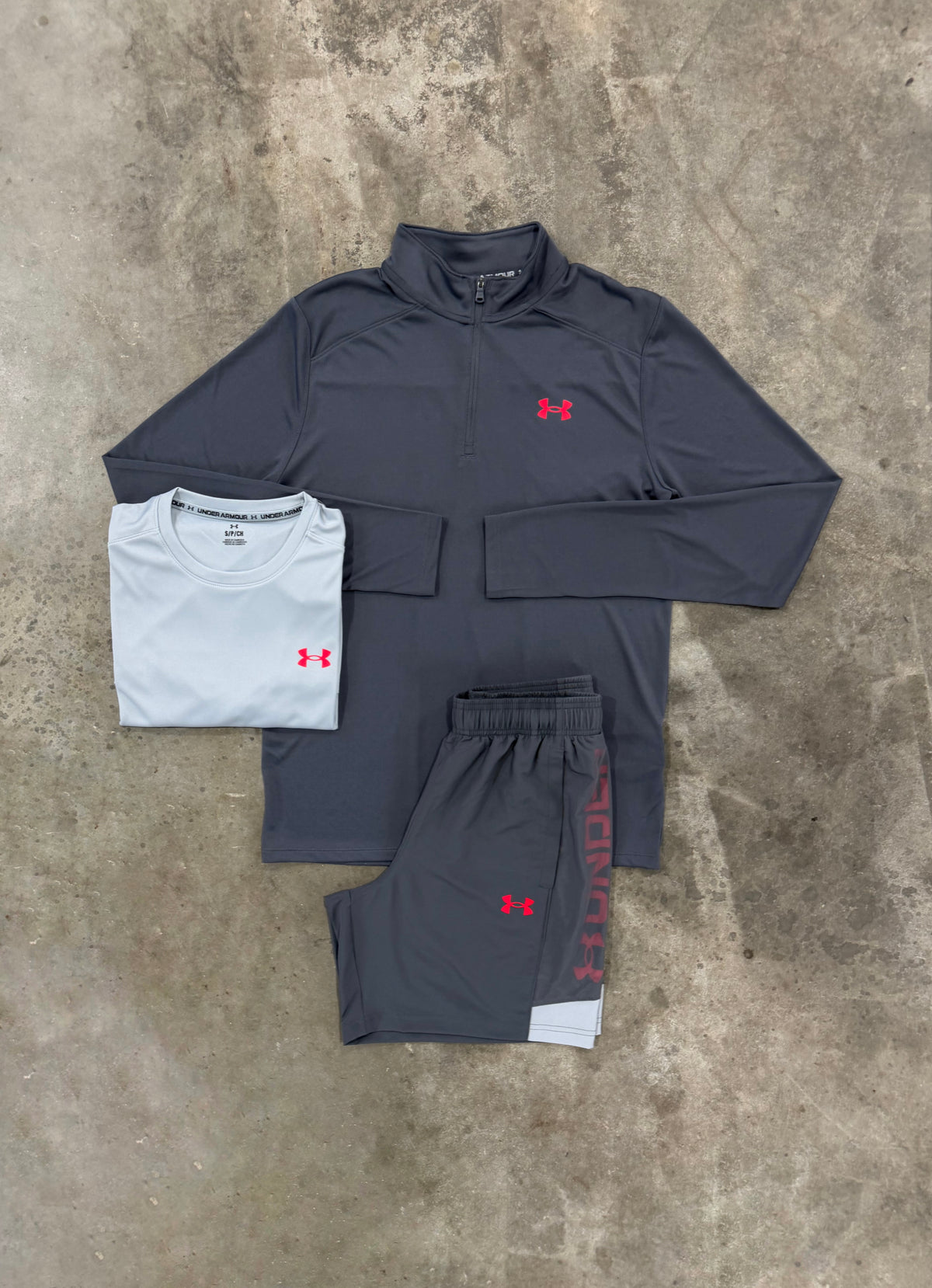 Under Armour Utility Castlerock 3 Piece Set - Quarter Zip / T Shirt / Short from DripModa
