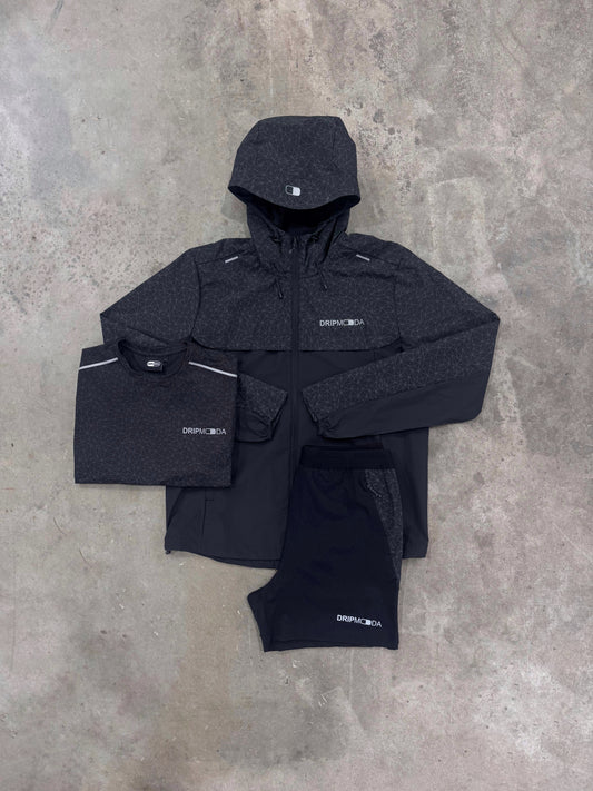 Dripmoda Cityscape Black 3 Piece Set - Jacket / T Shirt / Short