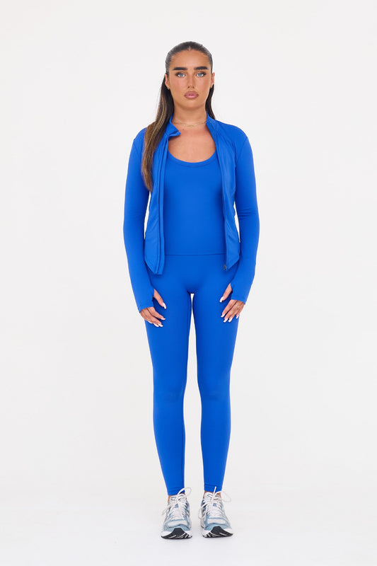 MDA Core Cobalt 3 Piece Sculpt Set - Zip Up Jacket / Vest Top / Wrap Leggings from DripModa