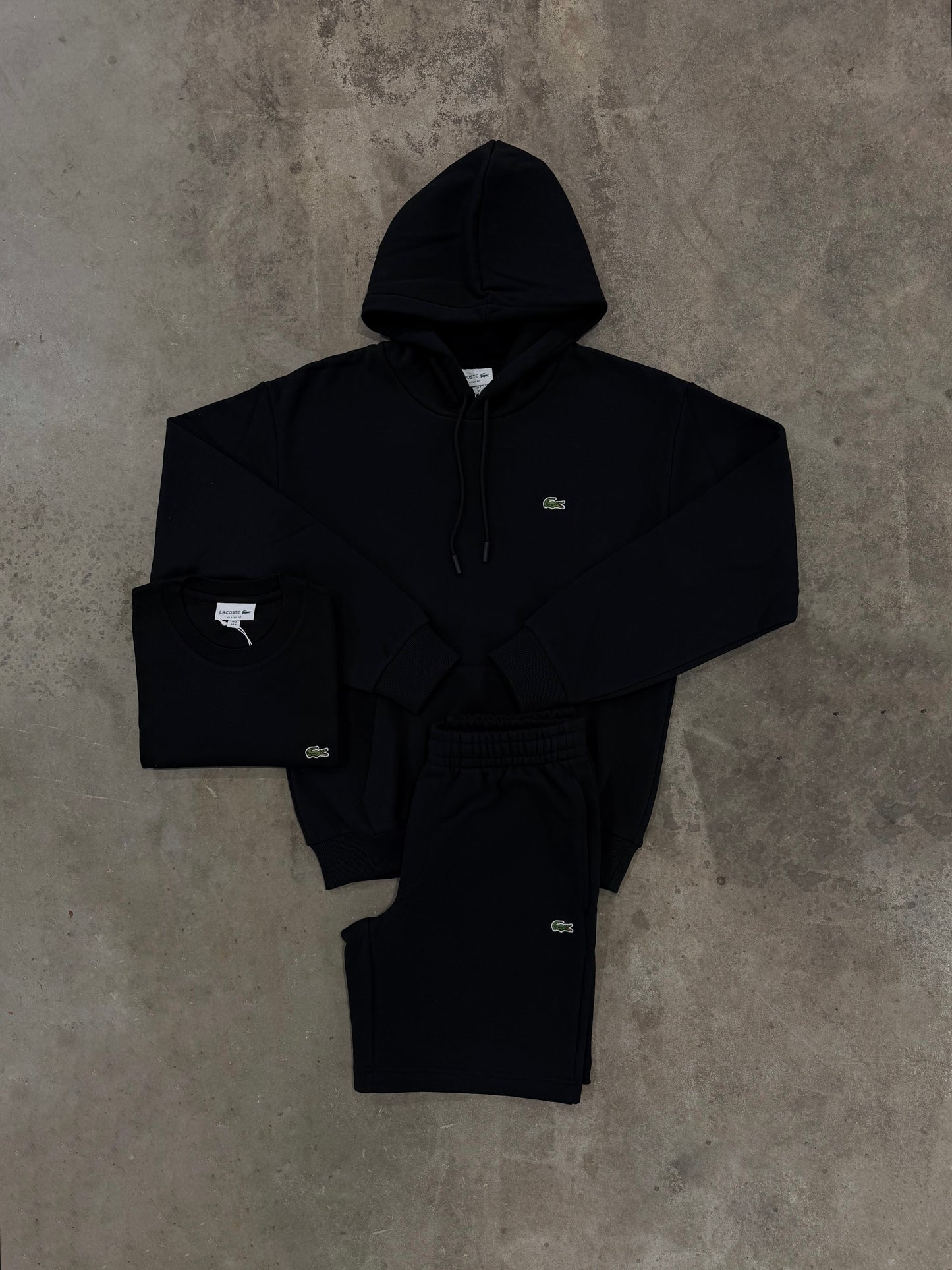 Lacoste Fleece Black 3 Piece Set - Hoodie / T Shirt / Short