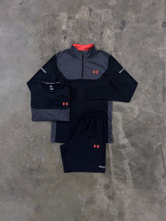 Under Armour Utility Black / Red 3 Piece Set - Quarter Zip / T Shirt / Short