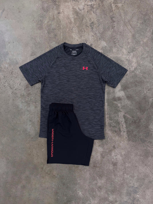 Under Armour Textured Black & Red Set - T Shirt / Short