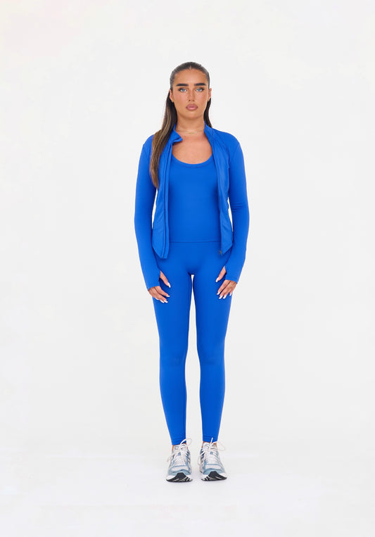 MDA Core Cobalt 3 Piece Sculpt Set - Zip Up Jacket / Vest Top / Wrap Leggings