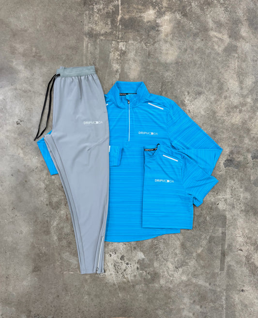 DripModa Velocity Blue 3 Piece Set - Quarter Zip / T Shirt / Pant