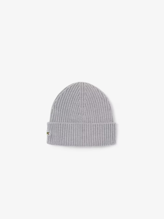 Lacoste Rib Knit Brushed Wool Beanie - Grey
