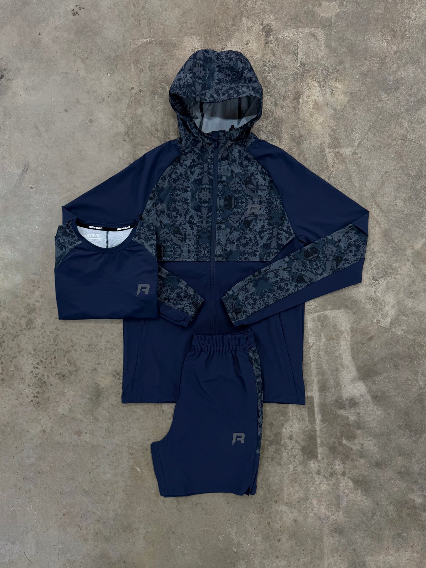 Reprimo Shibori Navy 3 Piece Set - Jacket / T Shirt / Short from DripModa