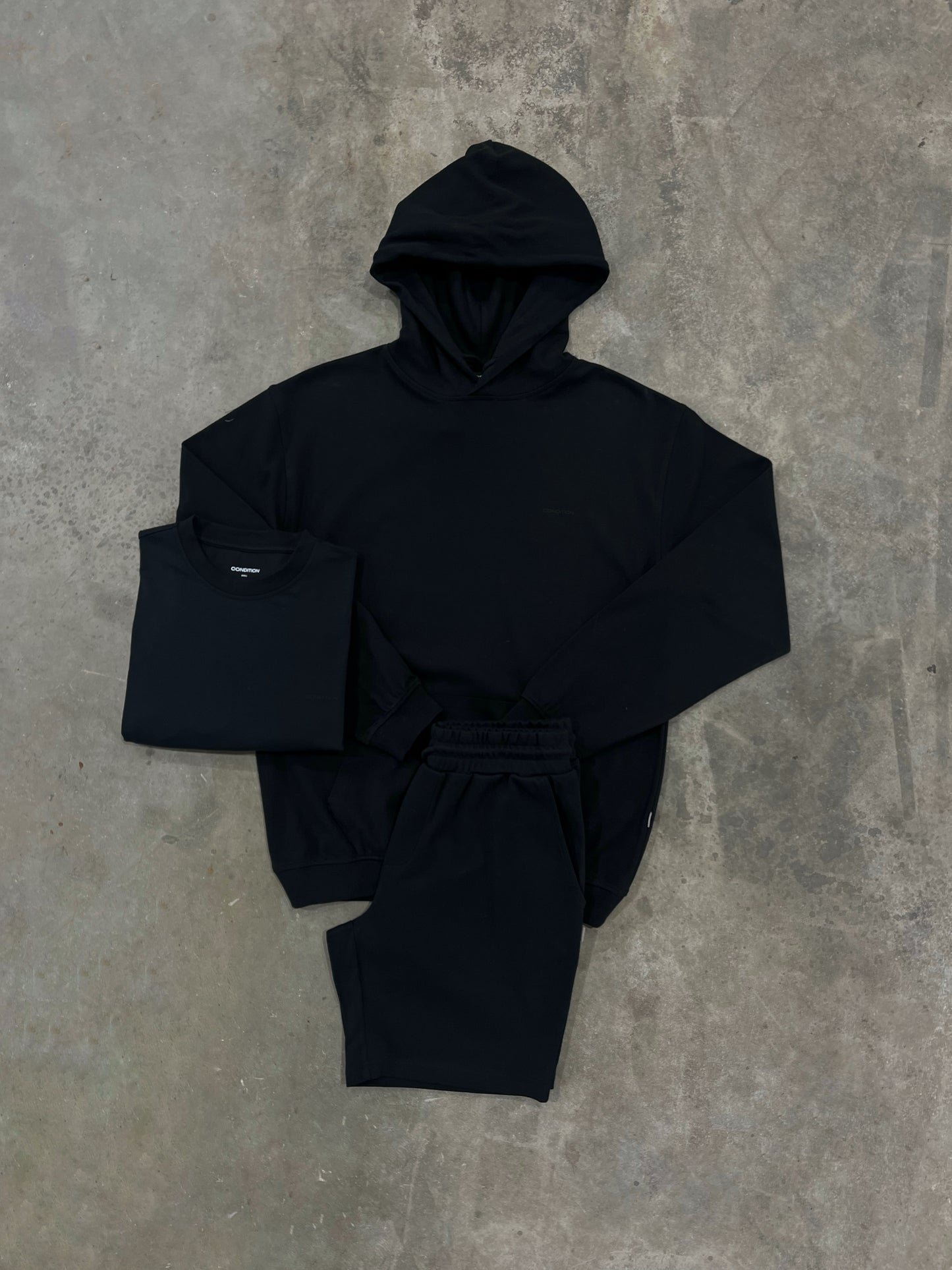 Condition Softlux Washed Black 3 Piece Set - Hoodie / T Shirt / Short
