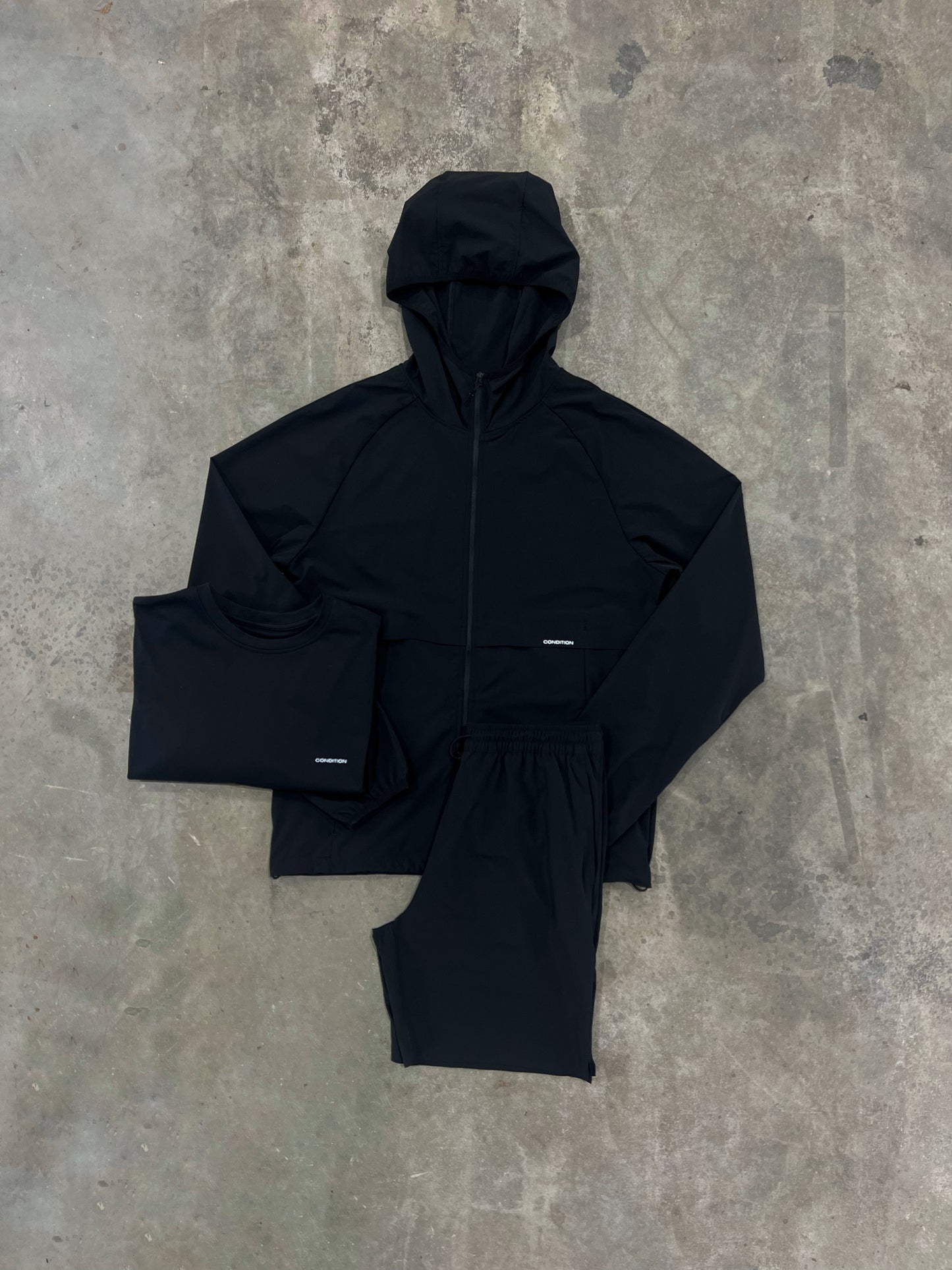 Condition Everyday Black 3 Piece Set - Windbreaker / T Shirt / Short from DripModa