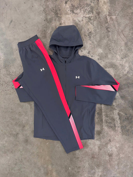 Under Armour Charcoal / Crimson Velociti Storm Tracksuit - Jacket / Pant