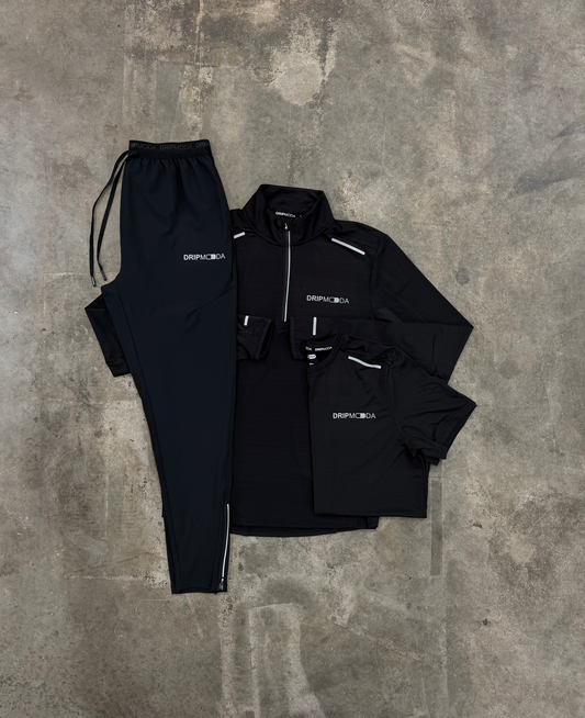 DripModa Velocity Black 3 Piece Set - Quarter Zip / T Shirt / Pant