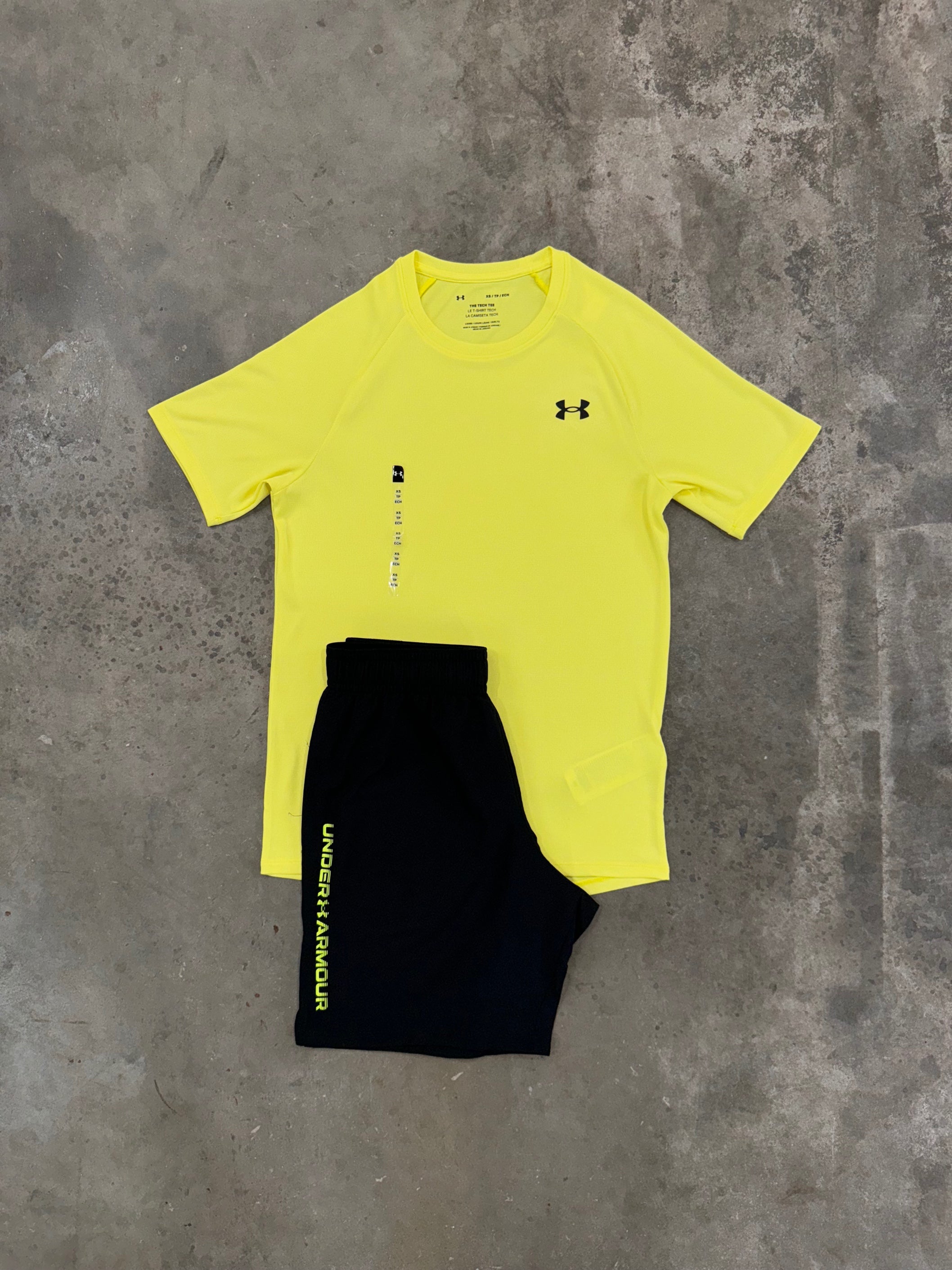 Under Armour Yellow Tech Set T Shirt Shorts