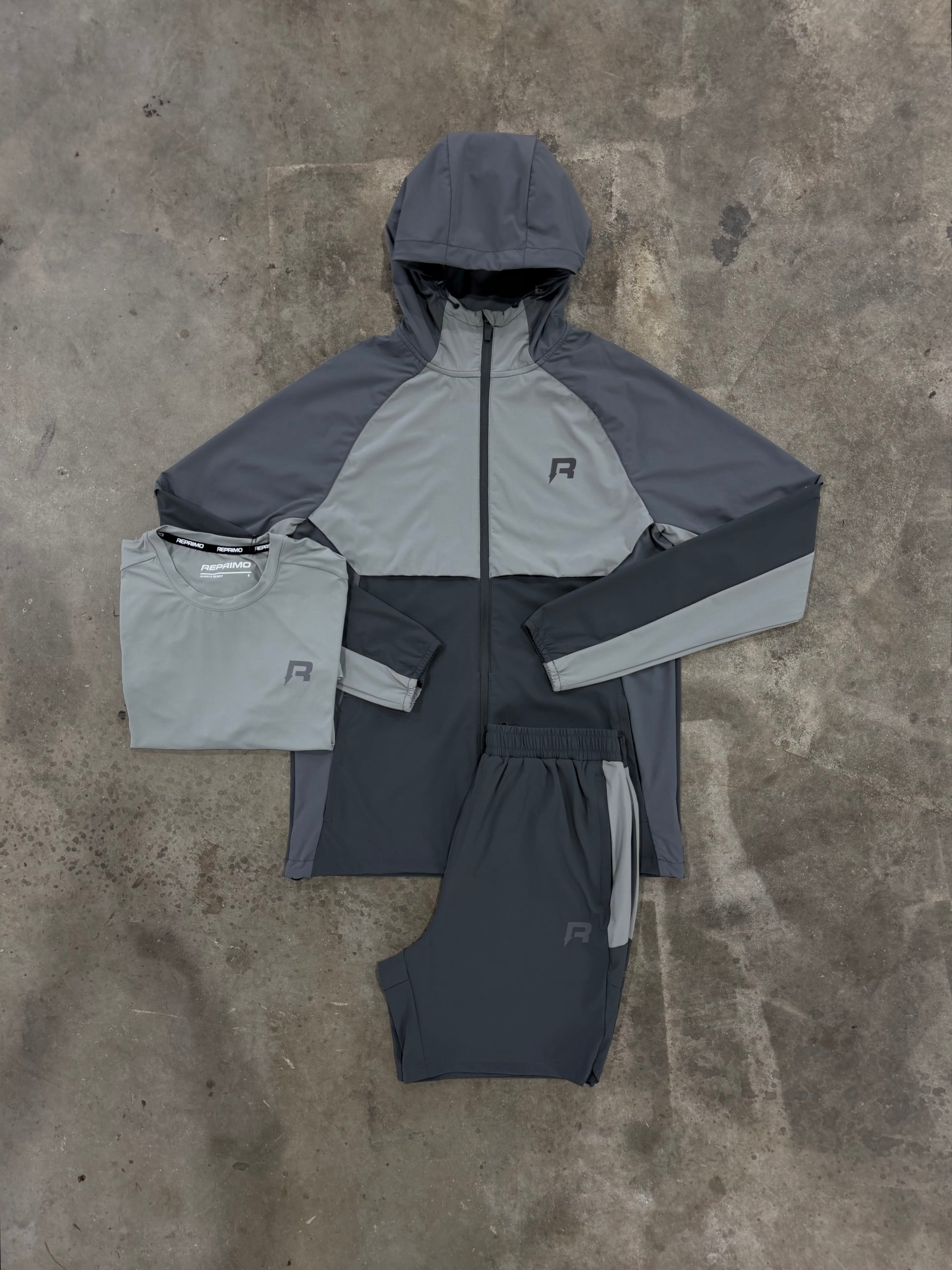 Reprimo Vortex Shadow Grey 3 Piece Set - Jacket / T Shirt / Short from DripModa