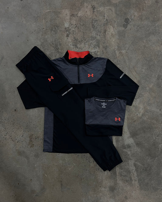 Under Armour Junior Utility Black / Red  3 Piece Set - Quarter Zip / T Shirt / Pant