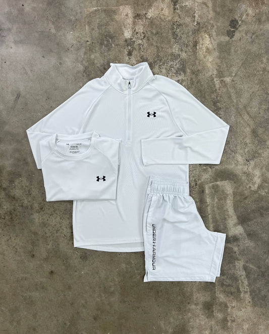Under Armour Textured Grey 3 Piece Set - Quarter Zip / T Shirt / Short