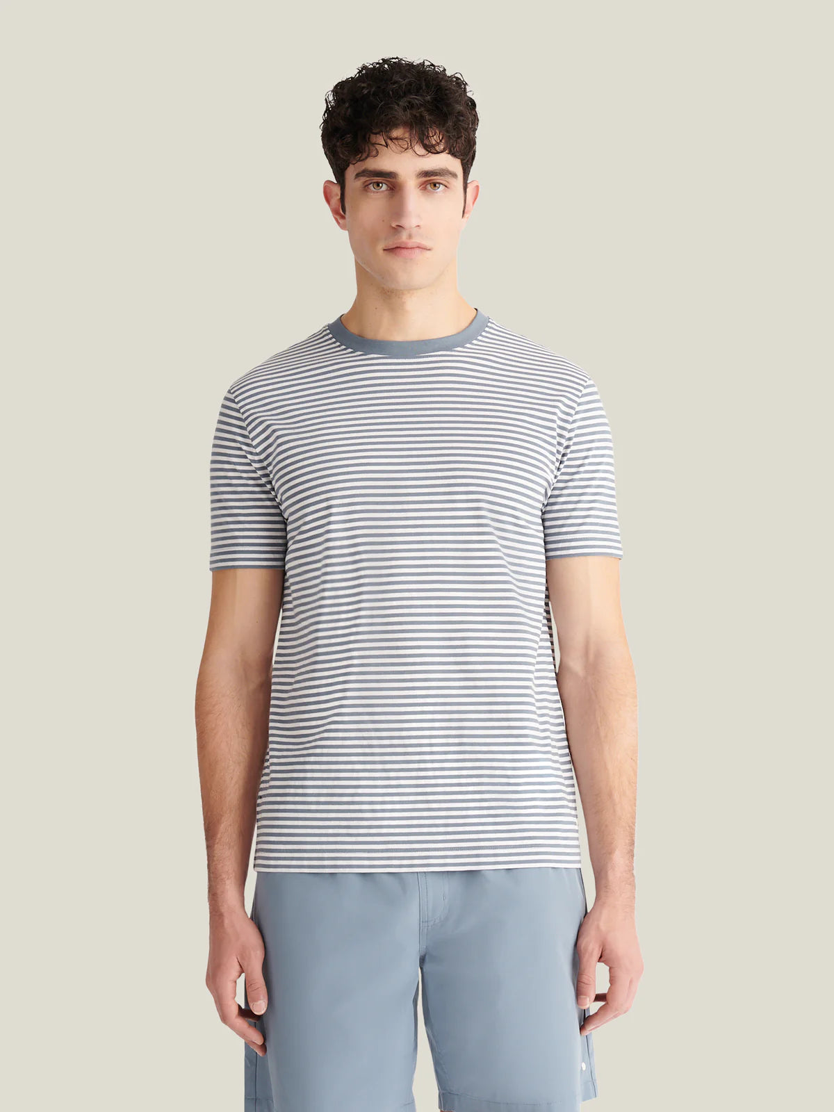 Peckham Rye Textured Stripe T Shirt - Blue Mirage