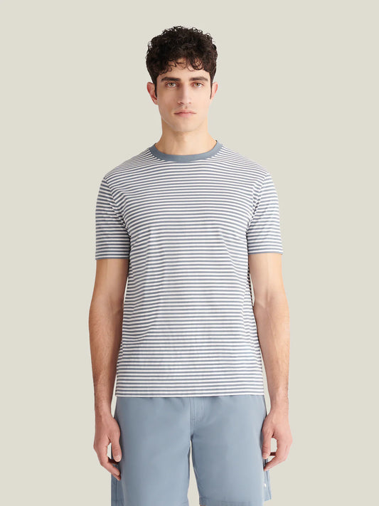 Peckham Rye Textured Stripe T Shirt - Blue Mirage
