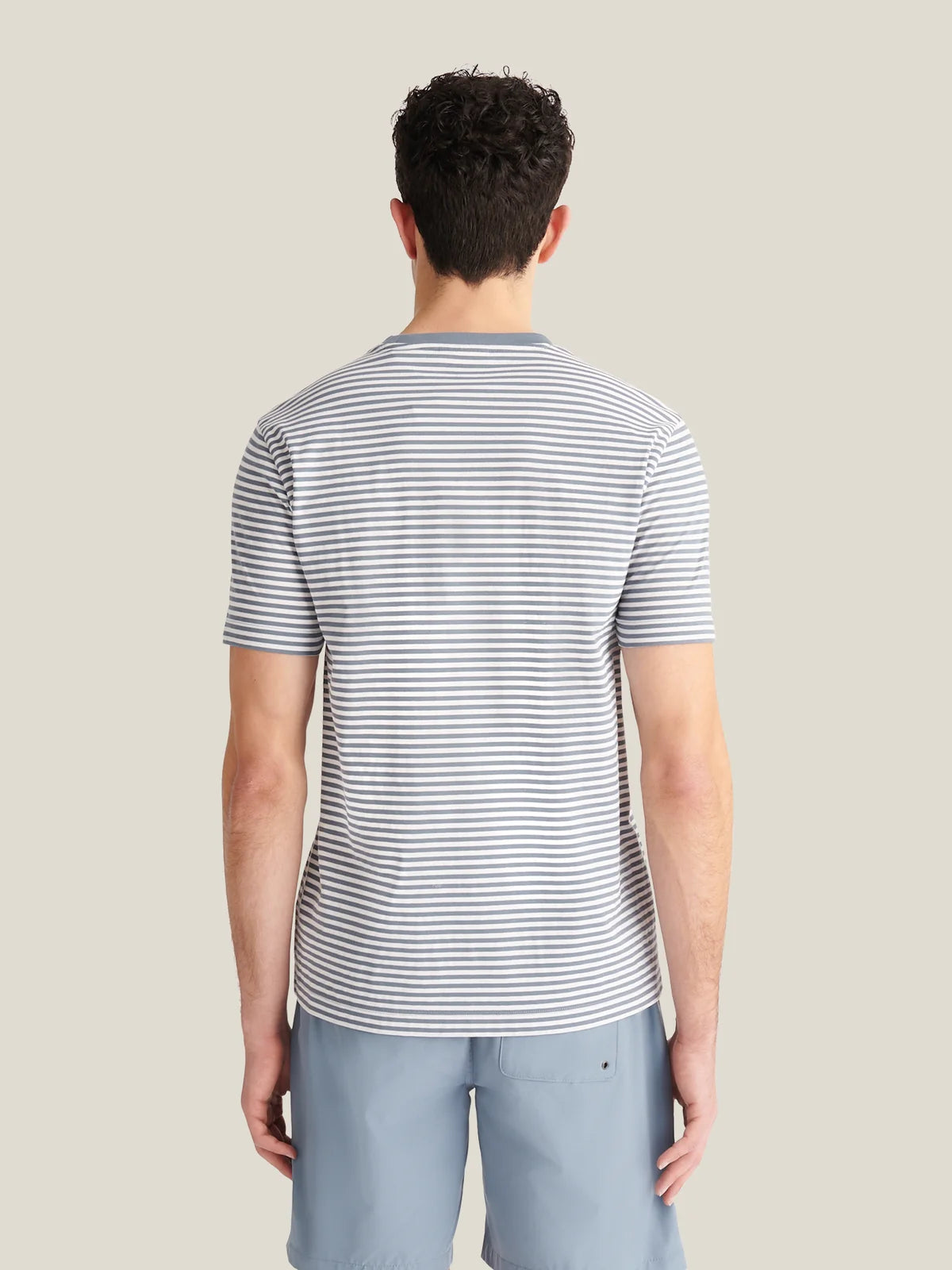 Peckham Rye Textured Stripe T Shirt - Blue Mirage
